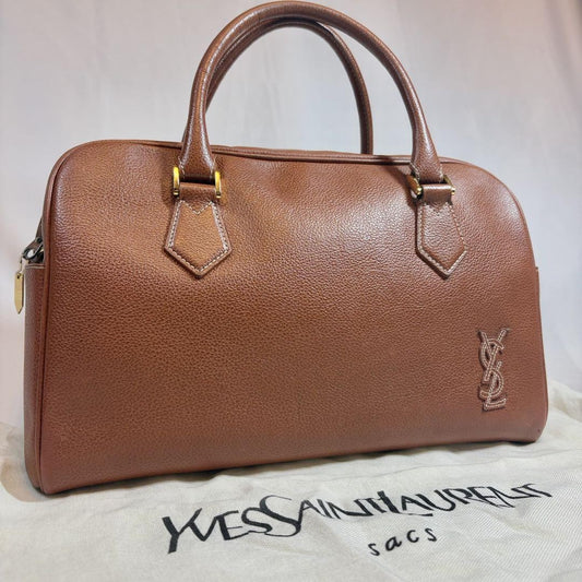 Saint Laurent Hand Bag Tote Purse YSL Cassandra Leather Light Brown Authentic