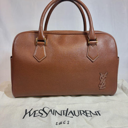Saint Laurent Hand Bag Tote Purse YSL Cassandra Leather Light Brown Authentic
