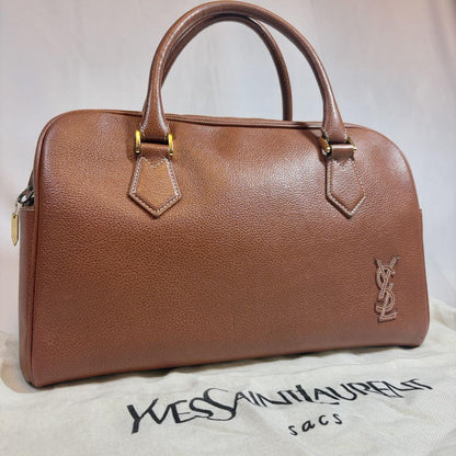 Saint Laurent Hand Bag Tote Purse YSL Cassandra Leather Light Brown Authentic