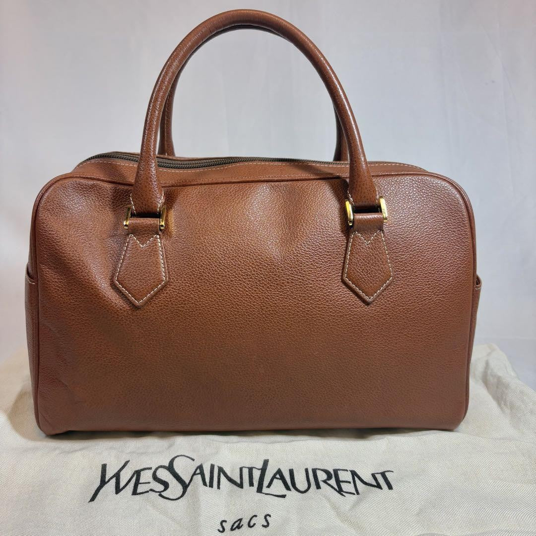 Saint Laurent Hand Bag Tote Purse YSL Cassandra Leather Light Brown Authentic