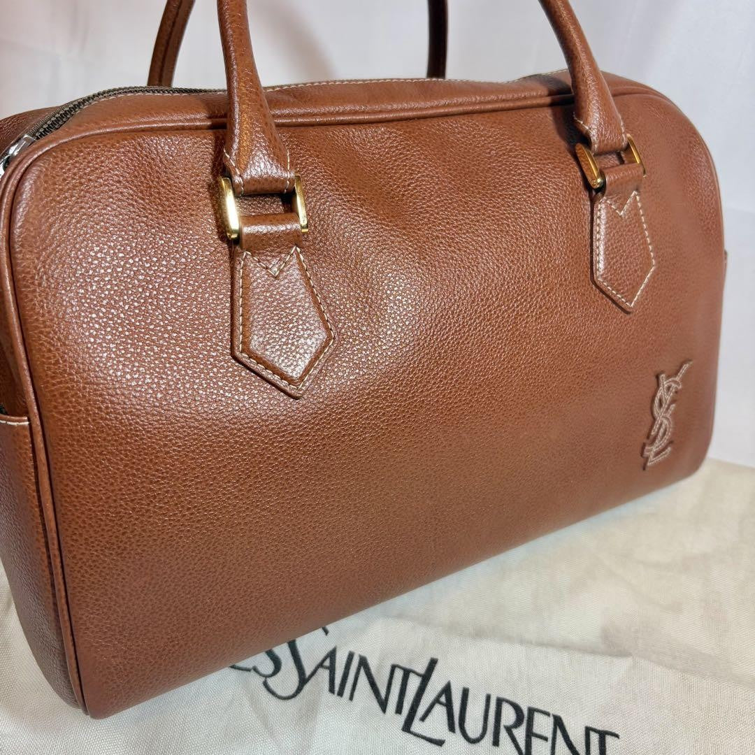 Saint Laurent Hand Bag Tote Purse YSL Cassandra Leather Light Brown Authentic