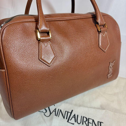 Saint Laurent Hand Bag Tote Purse YSL Cassandra Leather Light Brown Authentic