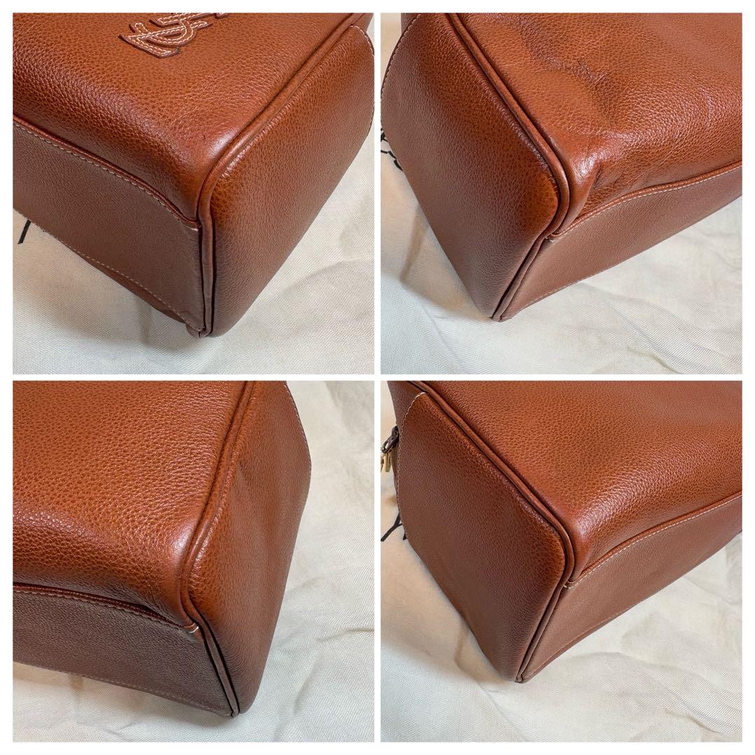 Saint Laurent Hand Bag Tote Purse YSL Cassandra Leather Light Brown Authentic
