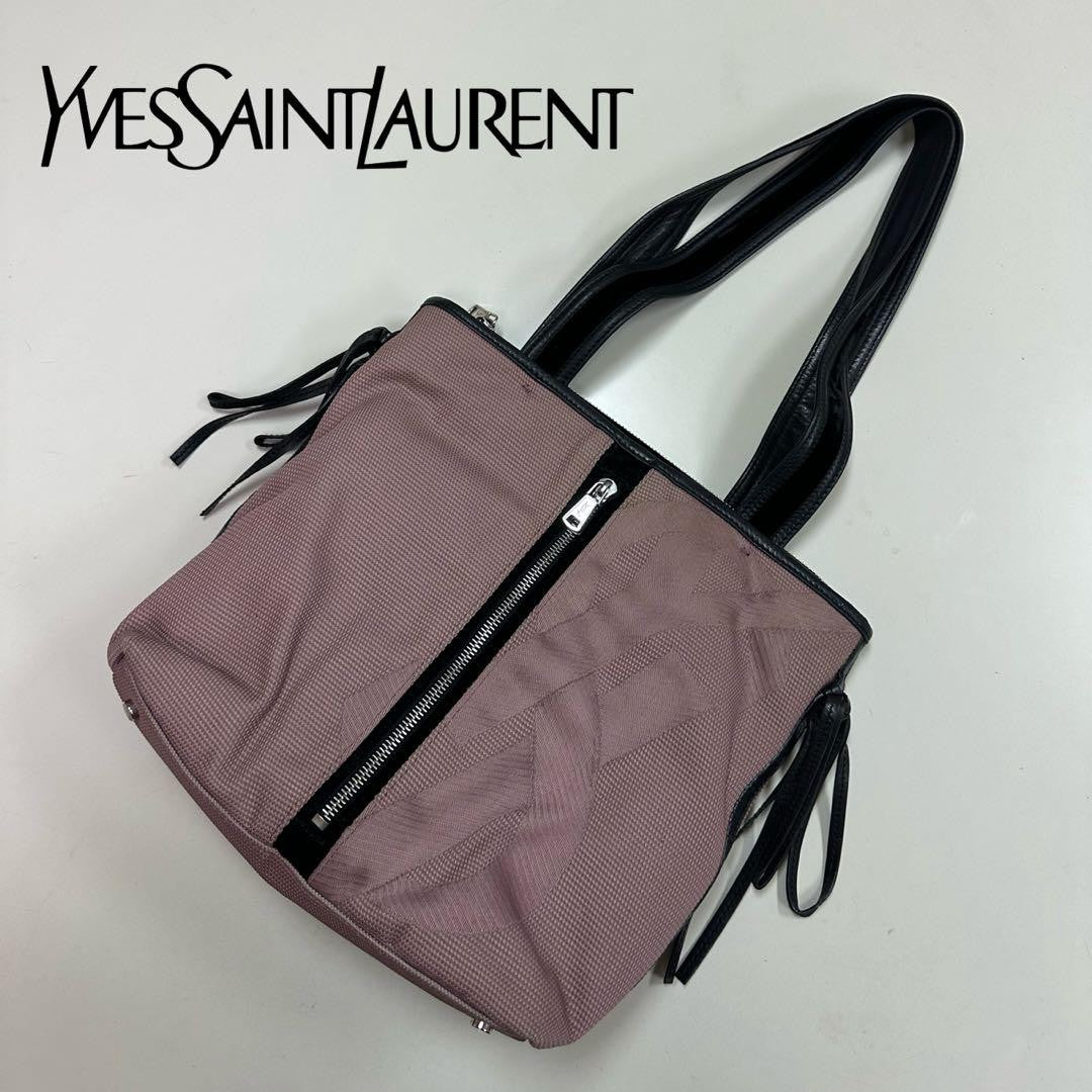 Saint Laurent Hand Bag Tote Purse Nylon Pink Authentic