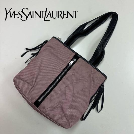 Saint Laurent Hand Bag Tote Purse Nylon Pink Authentic