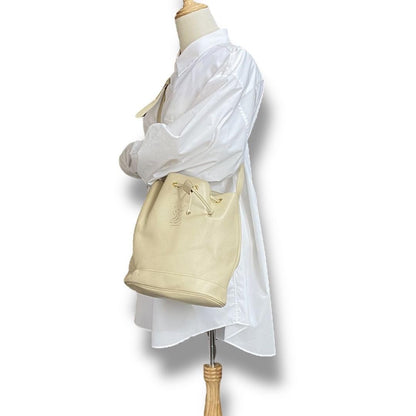 Saint Laurent Hand Shoulder Bag Tote Purse YSL Cassandra Leather Off White Beige