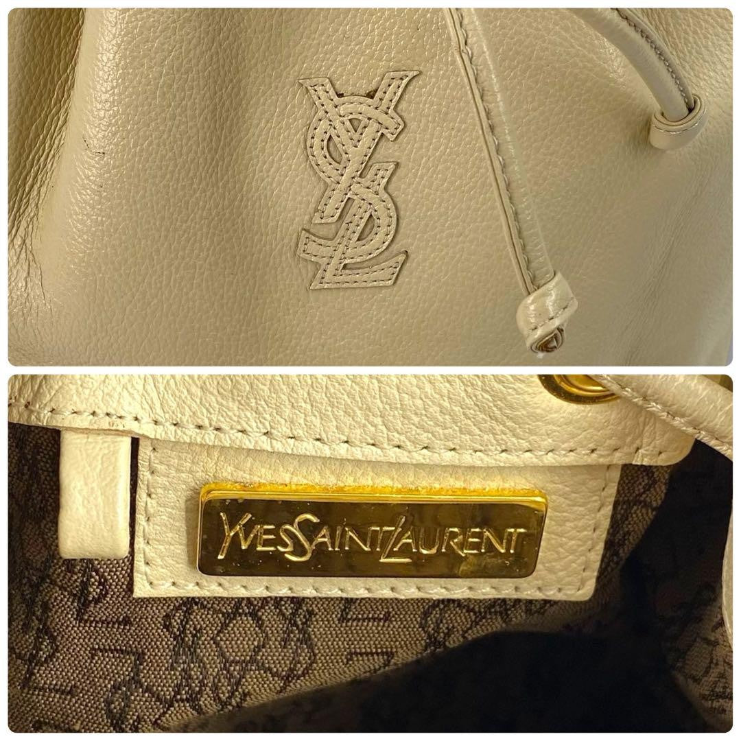 Saint Laurent Hand Shoulder Bag Tote Purse YSL Cassandra Leather Off White Beige