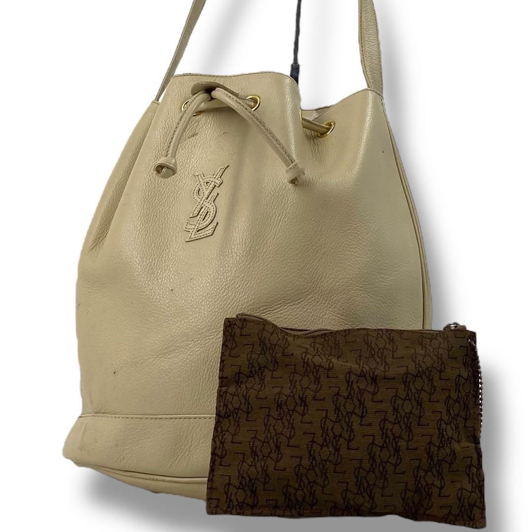 Saint Laurent Hand Shoulder Bag Tote Purse YSL Cassandra Leather Off White Beige