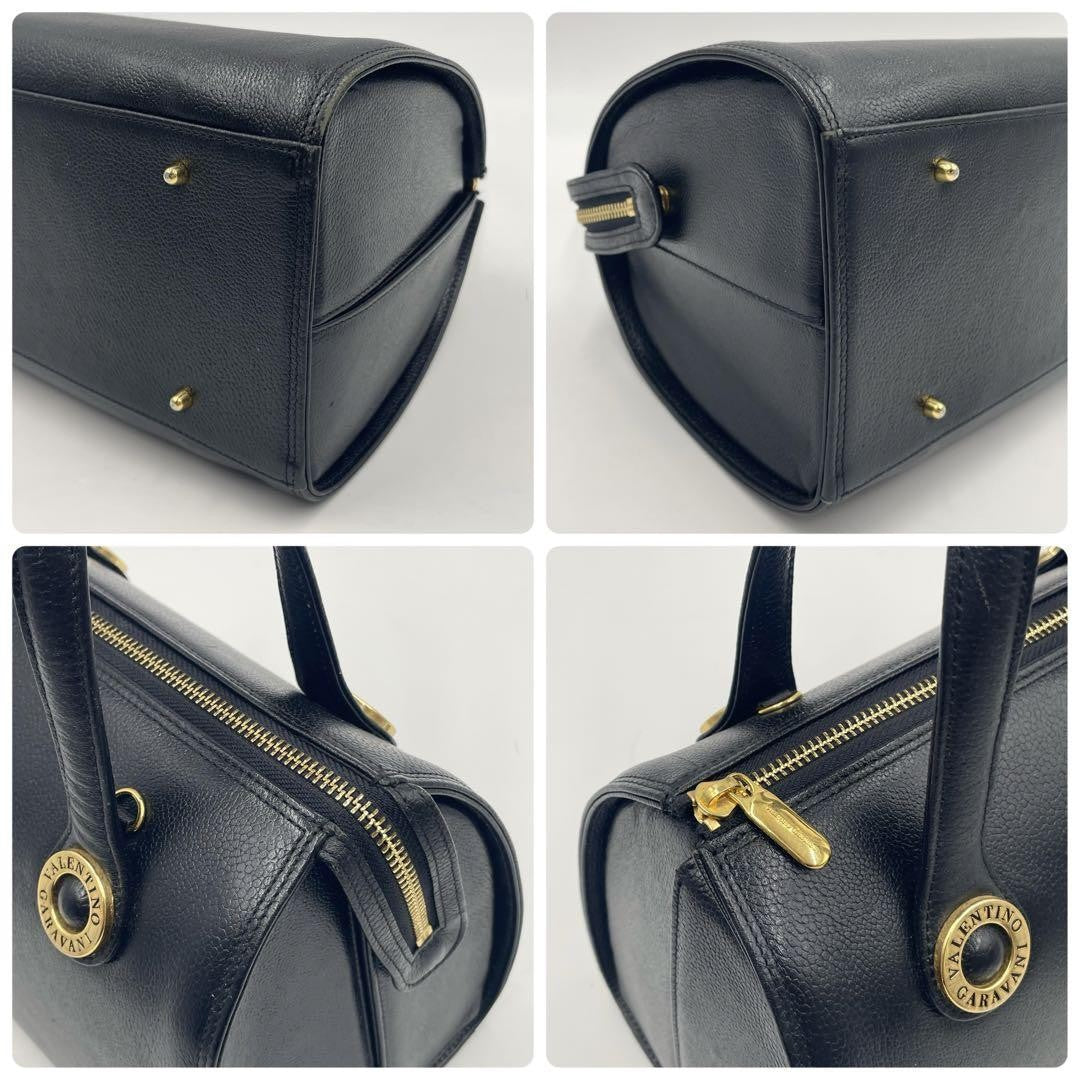 Valentino Garavani Mini Boston Hand Bag Tote Purse 2way Leather Black Authentic