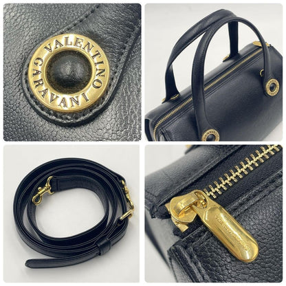 Valentino Garavani Mini Boston Hand Bag Tote Purse 2way Leather Black Authentic