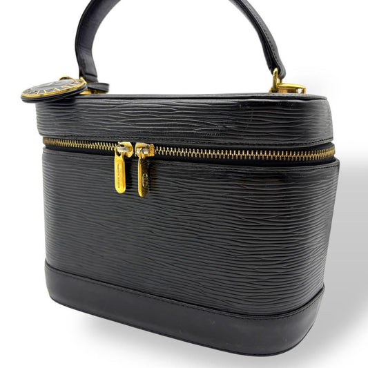 Valentino Garavani Vanity Bag Hand Tote Purse Leather Black Authentic