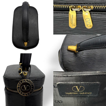 Valentino Garavani Vanity Bag Hand Tote Purse Leather Black Authentic