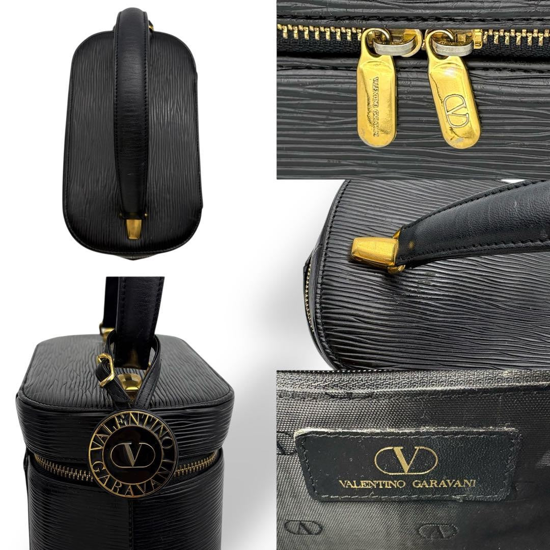 Valentino Garavani Vanity Bag Hand Tote Purse Leather Black Authentic