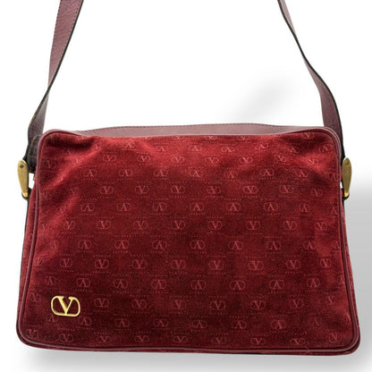 Valentino Shoulder Bag Purse Logo Suede Leather Bordeaux Authentic