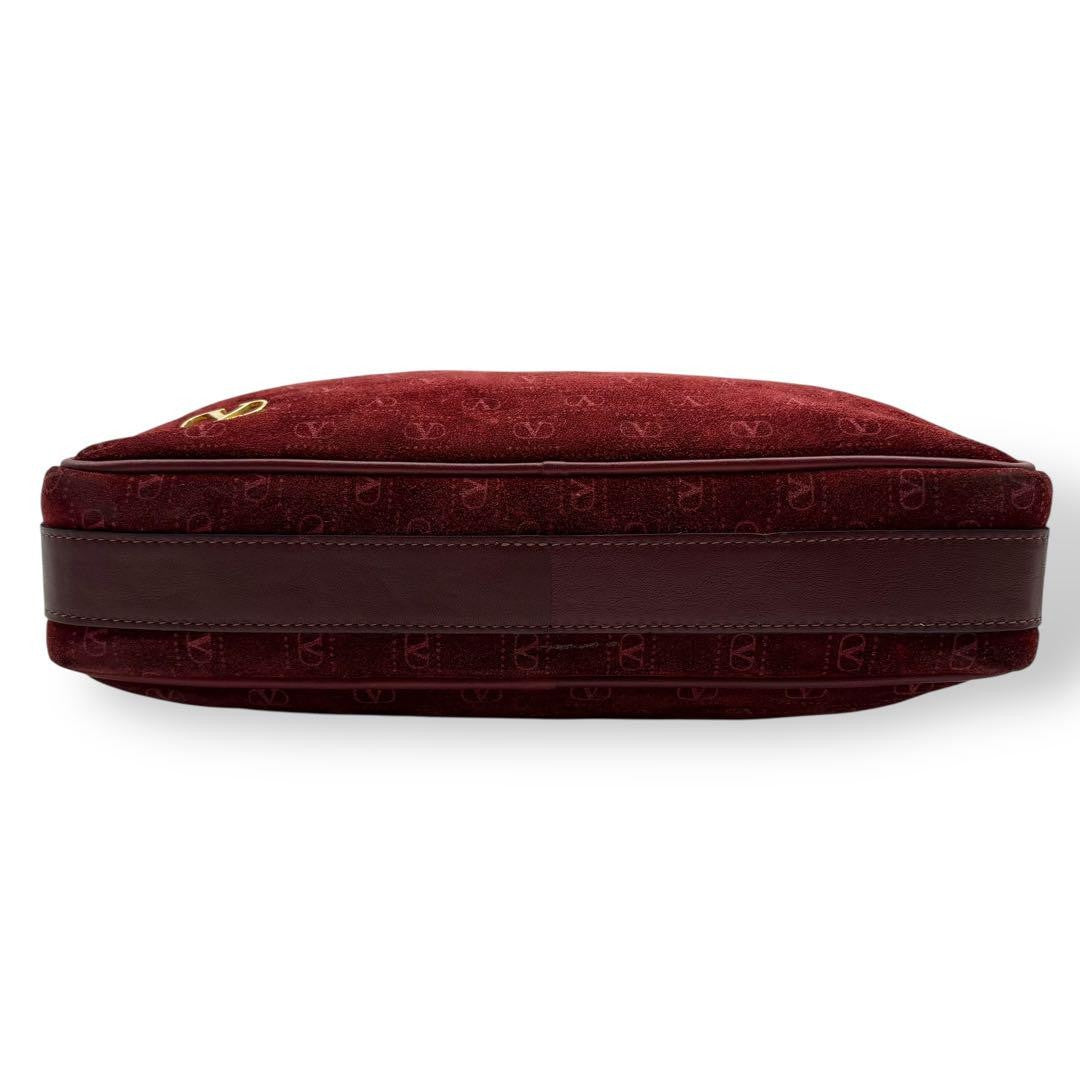 Valentino Shoulder Bag Purse Logo Suede Leather Bordeaux Authentic