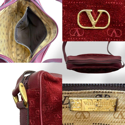 Valentino Shoulder Bag Purse Logo Suede Leather Bordeaux Authentic
