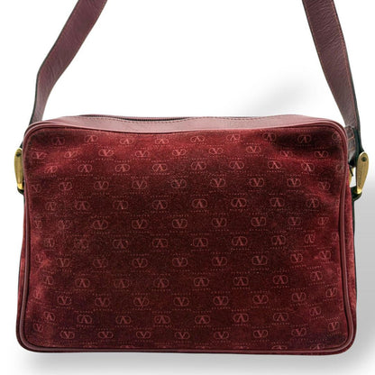 Valentino Shoulder Bag Purse Logo Suede Leather Bordeaux Authentic
