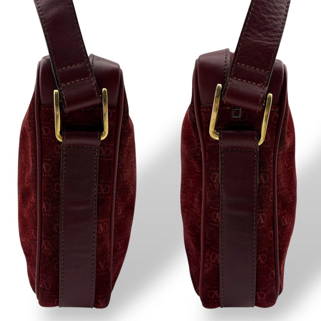 Valentino Shoulder Bag Purse Logo Suede Leather Bordeaux Authentic