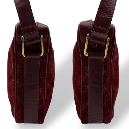 Valentino Shoulder Bag Purse Logo Suede Leather Bordeaux Authentic