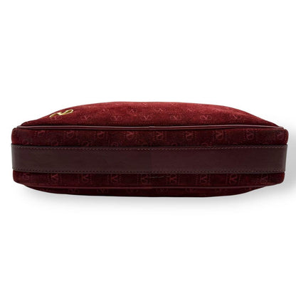 Valentino Shoulder Bag Purse Logo Suede Leather Bordeaux Authentic