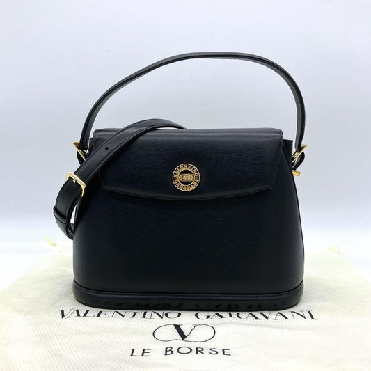 Valentino Garavani Hand Bag Tote Purse 2way Leather Black Authentic