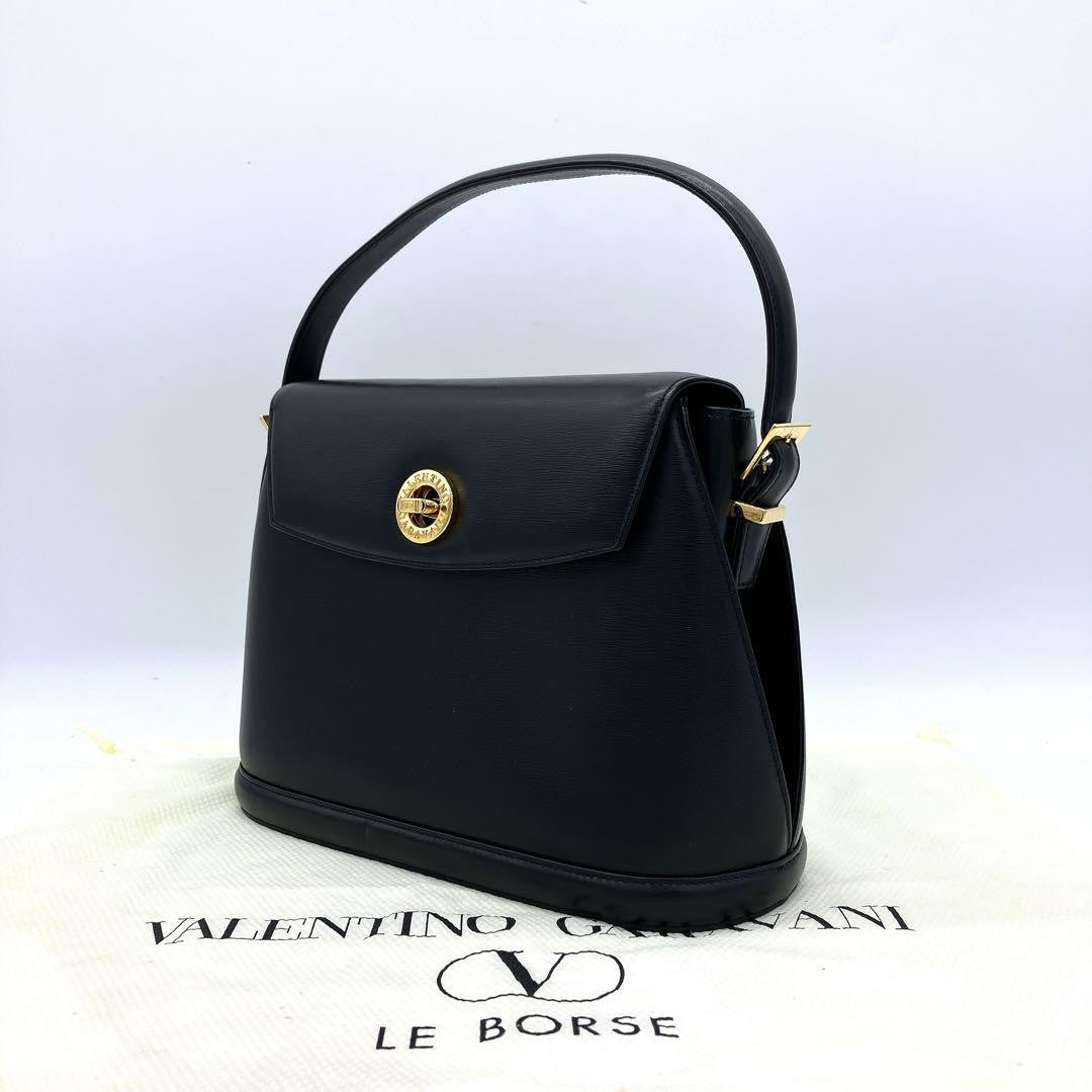 Valentino Garavani Hand Bag Tote Purse 2way Leather Black Authentic