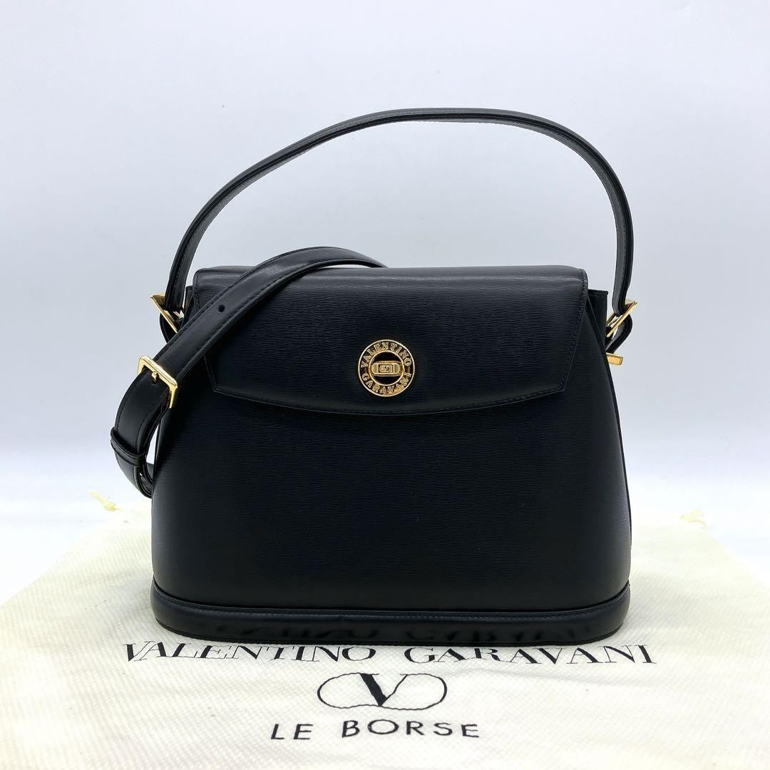 Valentino Garavani Hand Bag Tote Purse 2way Leather Black Authentic