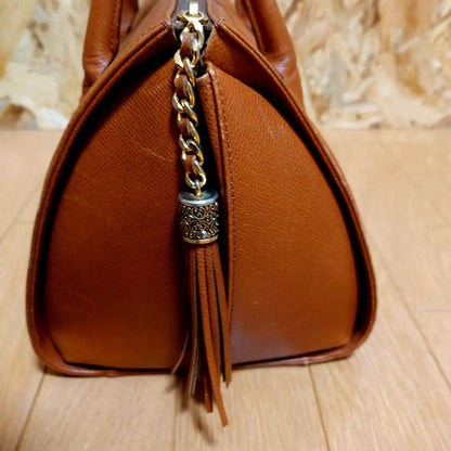 Valentino Garavani Mini Boston Hand Bag Tote Purse Logo Leather Brown Authentic