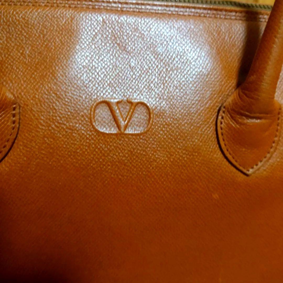 Valentino Garavani Mini Boston Hand Bag Tote Purse Logo Leather Brown Authentic