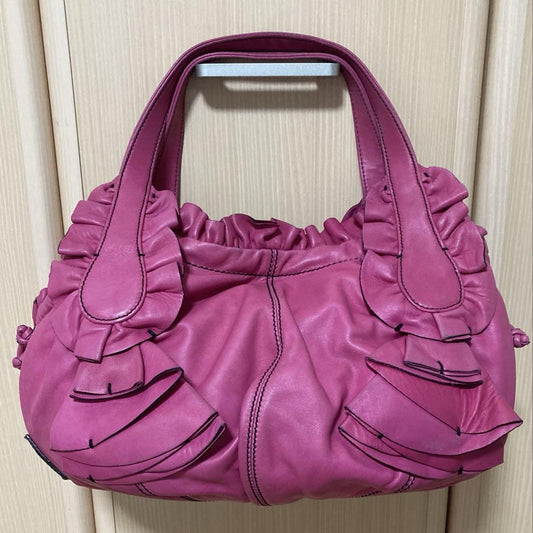 Valentino Garavani Hand Shoulder Bag Tote Purse Leather Pink Authentic