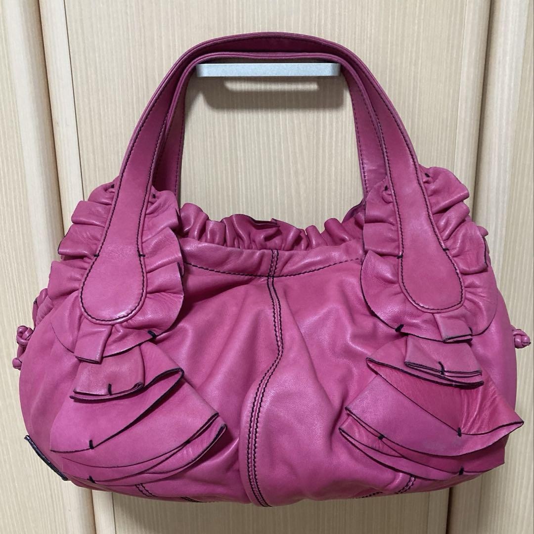 Valentino Garavani Hand Shoulder Bag Tote Purse Leather Pink Authentic