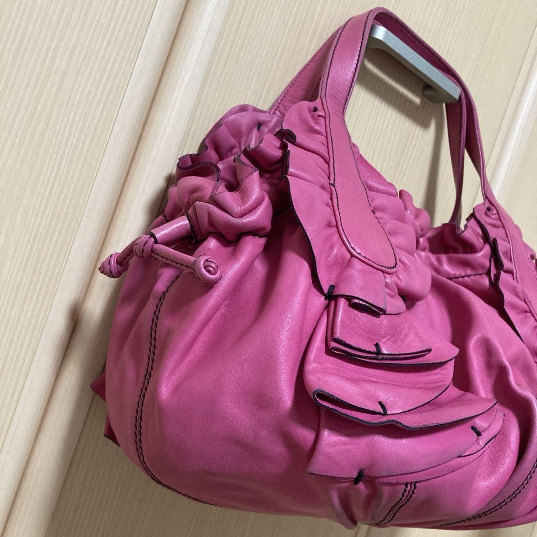 Valentino Garavani Hand Shoulder Bag Tote Purse Leather Pink Authentic