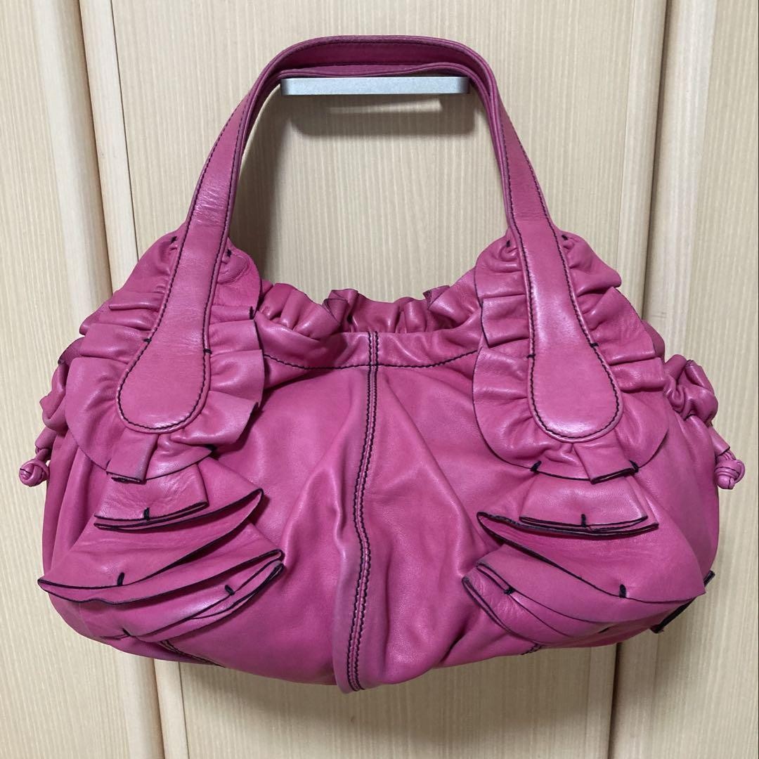Valentino Garavani Hand Shoulder Bag Tote Purse Leather Pink Authentic