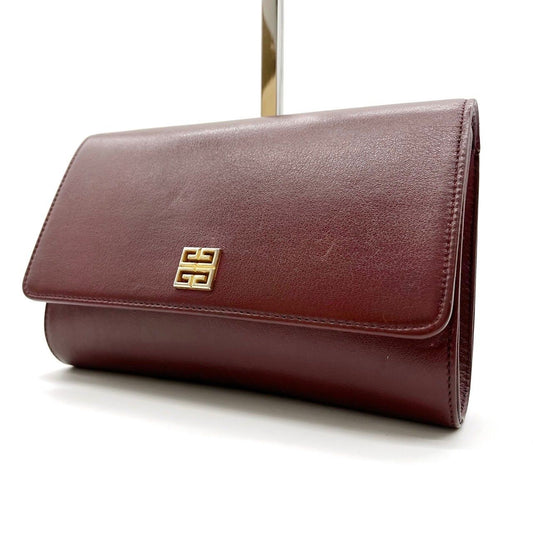 GIVENCHY Clutch Bag Second Bag 4G Leather Bordeaux Authentic