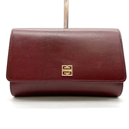 GIVENCHY Clutch Bag Second Bag 4G Leather Bordeaux Authentic
