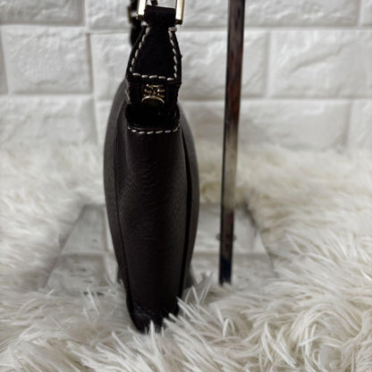 Salvatore Ferragamo Accessory Pouch Hand Tote Purse Gancini Leather Dark Brown