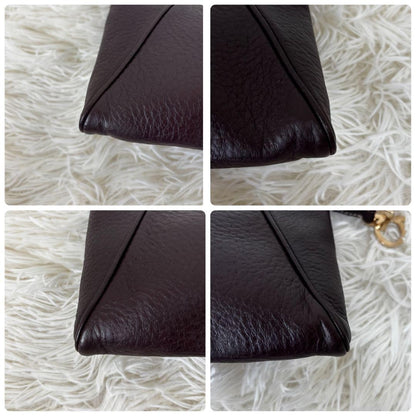 Salvatore Ferragamo Accessory Pouch Hand Tote Purse Gancini Leather Dark Brown