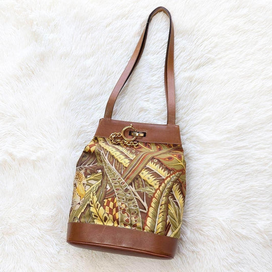Salvatore Ferragamo Shoulder Bag Purse Gancini Leather Brown Multicolor Auth