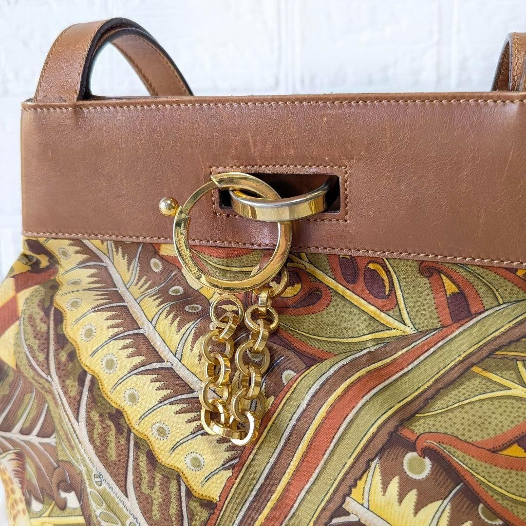 Salvatore Ferragamo Shoulder Bag Purse Gancini Leather Brown Multicolor Auth