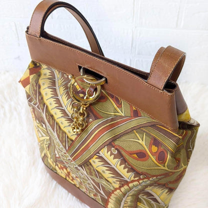 Salvatore Ferragamo Shoulder Bag Purse Gancini Leather Brown Multicolor Auth