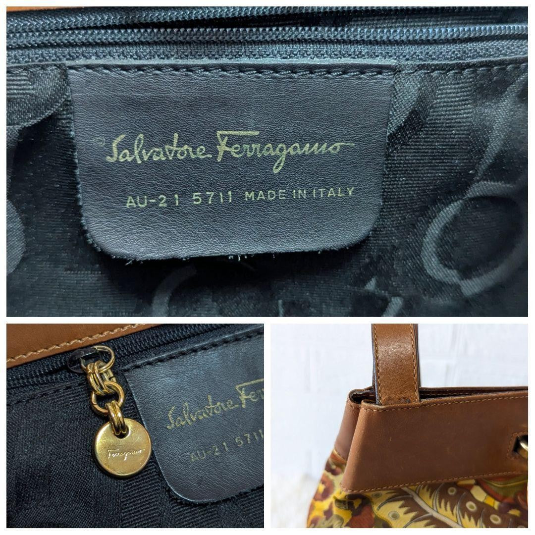 Salvatore Ferragamo Shoulder Bag Purse Gancini Leather Brown Multicolor Auth