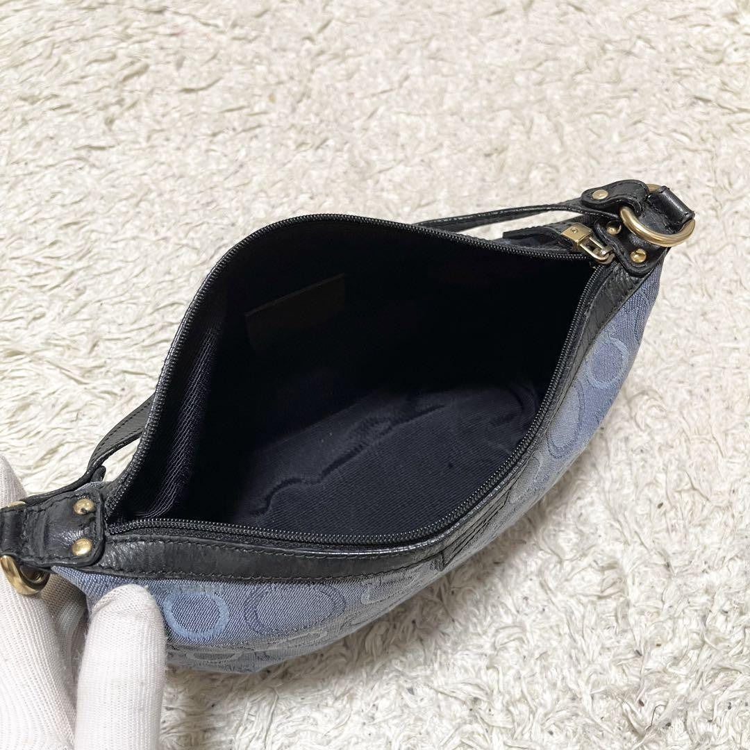 Salvatore Ferragamo Accessory Pouch Hand Tote Purse Gancini Canvas Leather Blue
