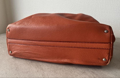 Salvatore Ferragamo Hand Bag Tote Purse Leather Orange Authentic