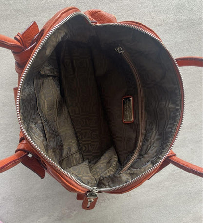 Salvatore Ferragamo Hand Bag Tote Purse Leather Orange Authentic