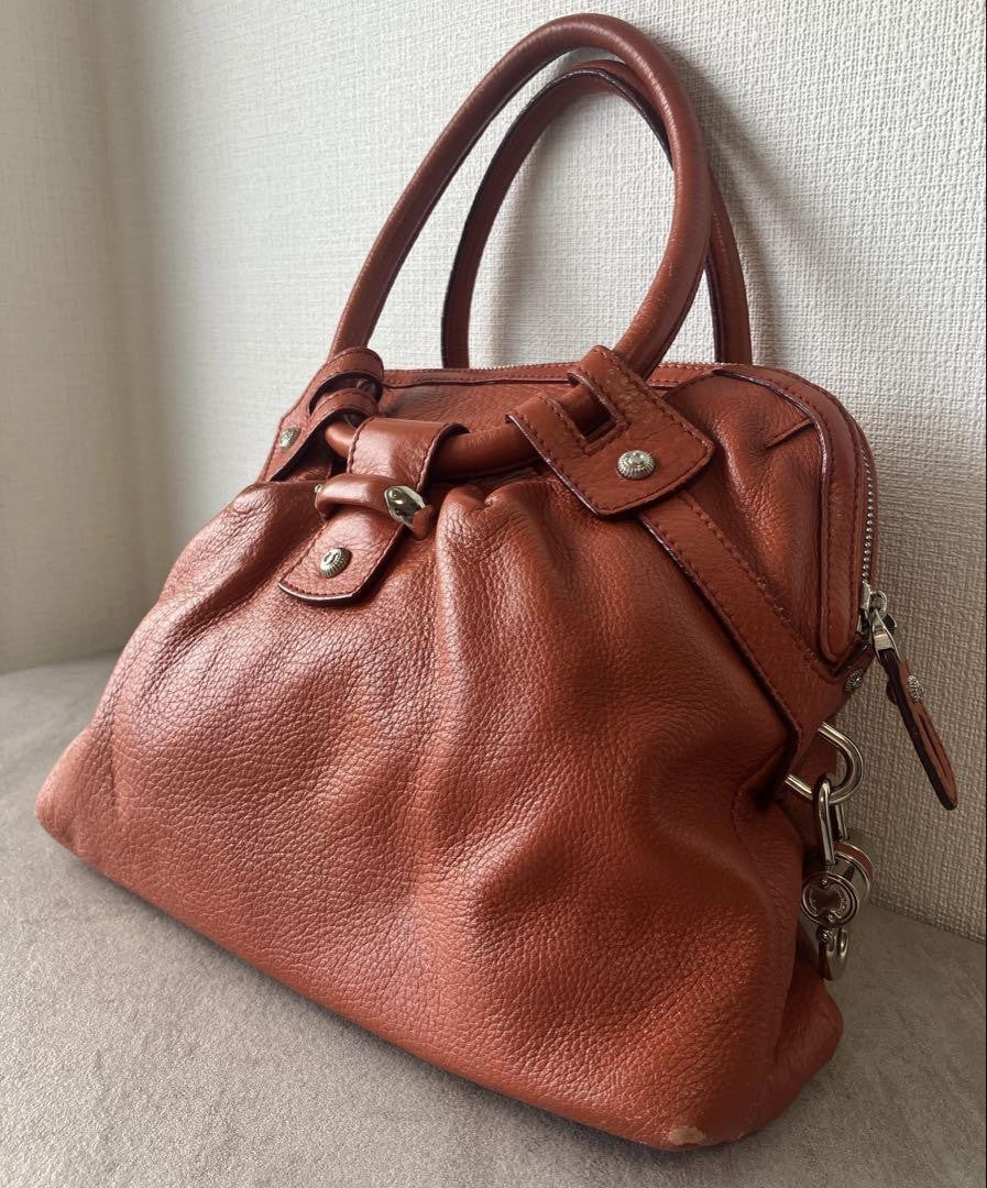 Salvatore Ferragamo Hand Bag Tote Purse Leather Orange Authentic