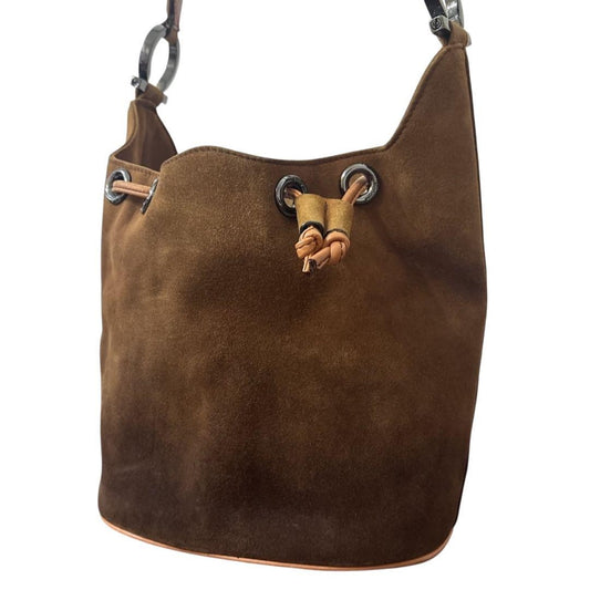 Salvatore Ferragamo Shoulder Bag Purse Suede Leather Brown Authentic