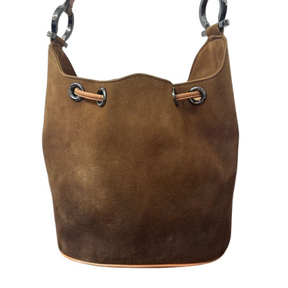 Salvatore Ferragamo Shoulder Bag Purse Suede Leather Brown Authentic