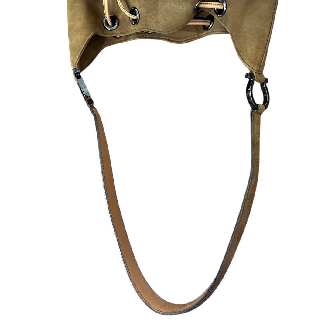 Salvatore Ferragamo Shoulder Bag Purse Suede Leather Brown Authentic