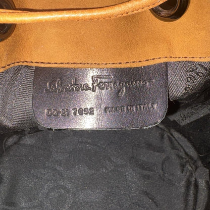Salvatore Ferragamo Shoulder Bag Purse Suede Leather Brown Authentic