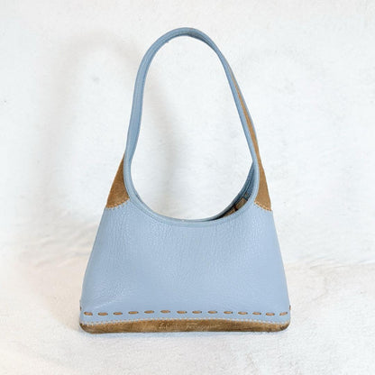 Salvatore Ferragamo Shoulder Bag Purse Leather Suede Light Blue Camel Authentic
